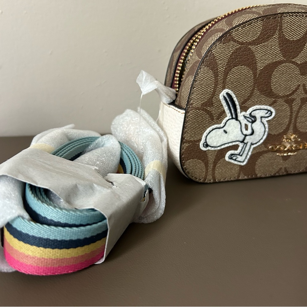 Coach X Peanuts Serena Crossbody In Signature Canvas With Snoopy Varsity Patches